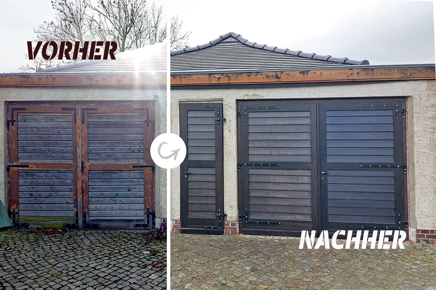 Vorher/ Nachher Garagentür